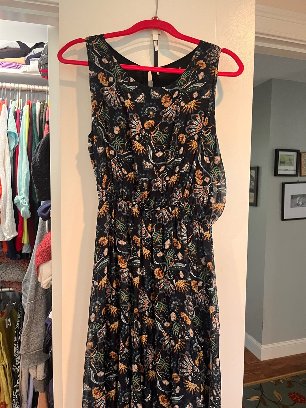 Sleeveless Navy Floral Maxi Dress - Unbranded